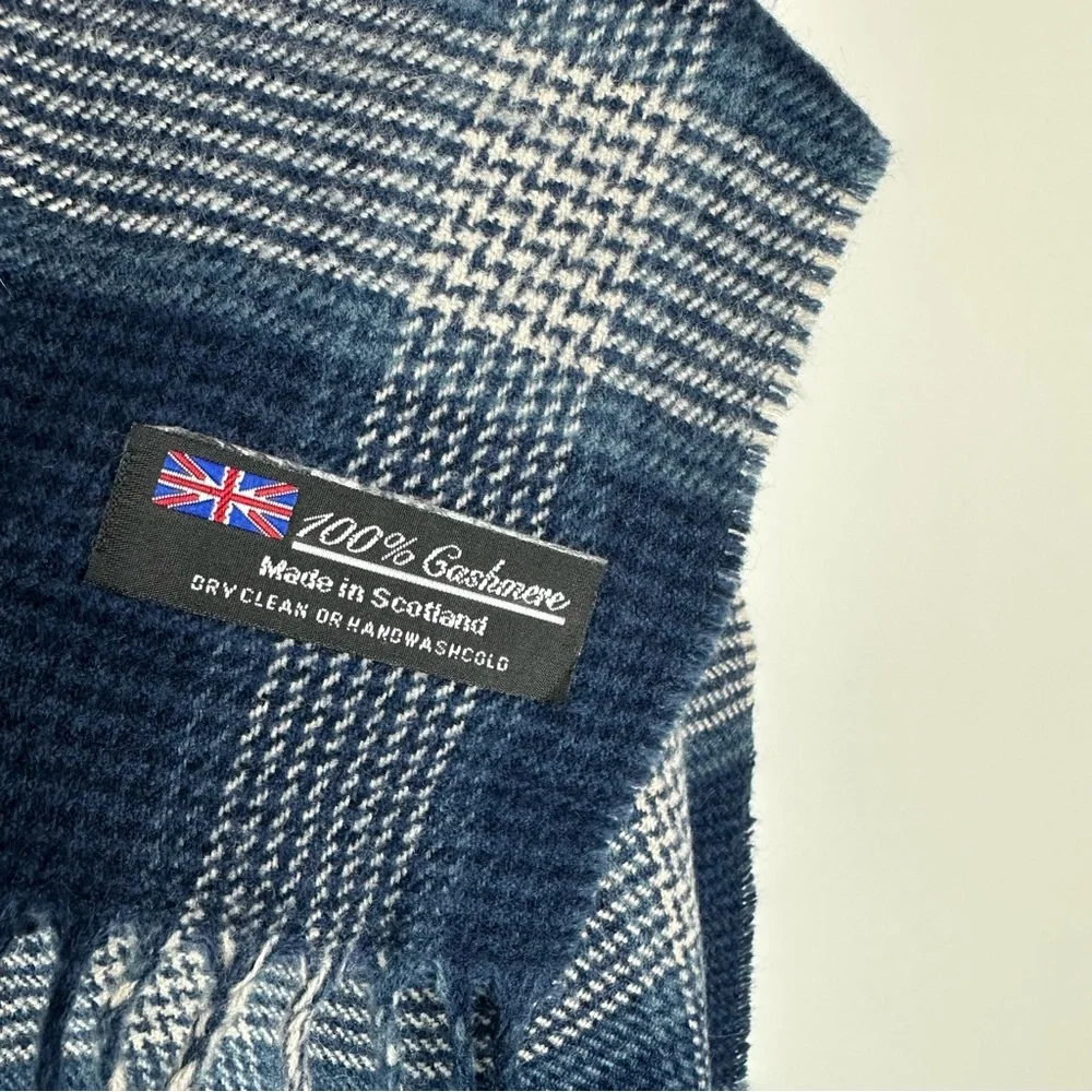 Made in Scotland 100% Cashmere Blue Plaid Scarf